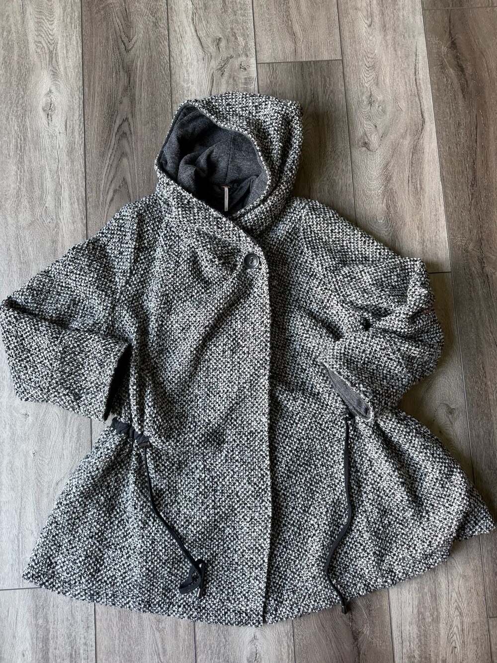 Free People Satellite Swing Coat Black White Tweed Hooded Jacket